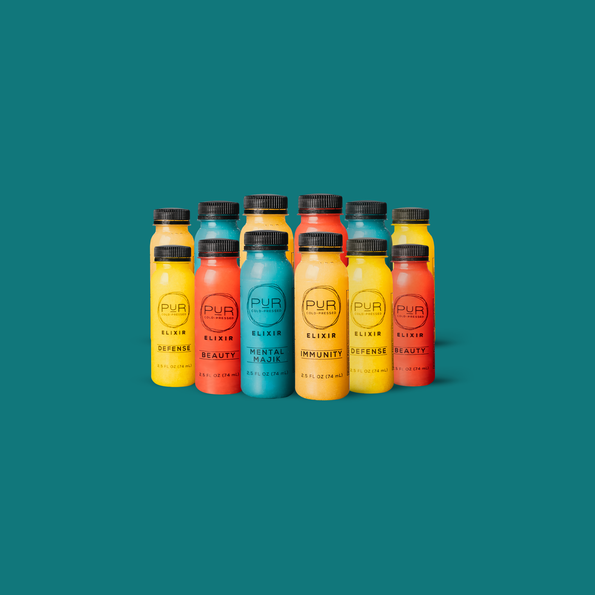 Daily functional shots by PUR: Immunity, Defense, Beauty and Mental Majik—Wellness Juice Shot Combo.